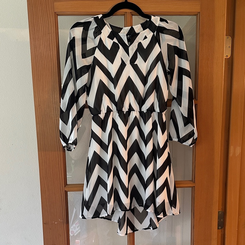 Sequin Hearts Black and White High Low Dress